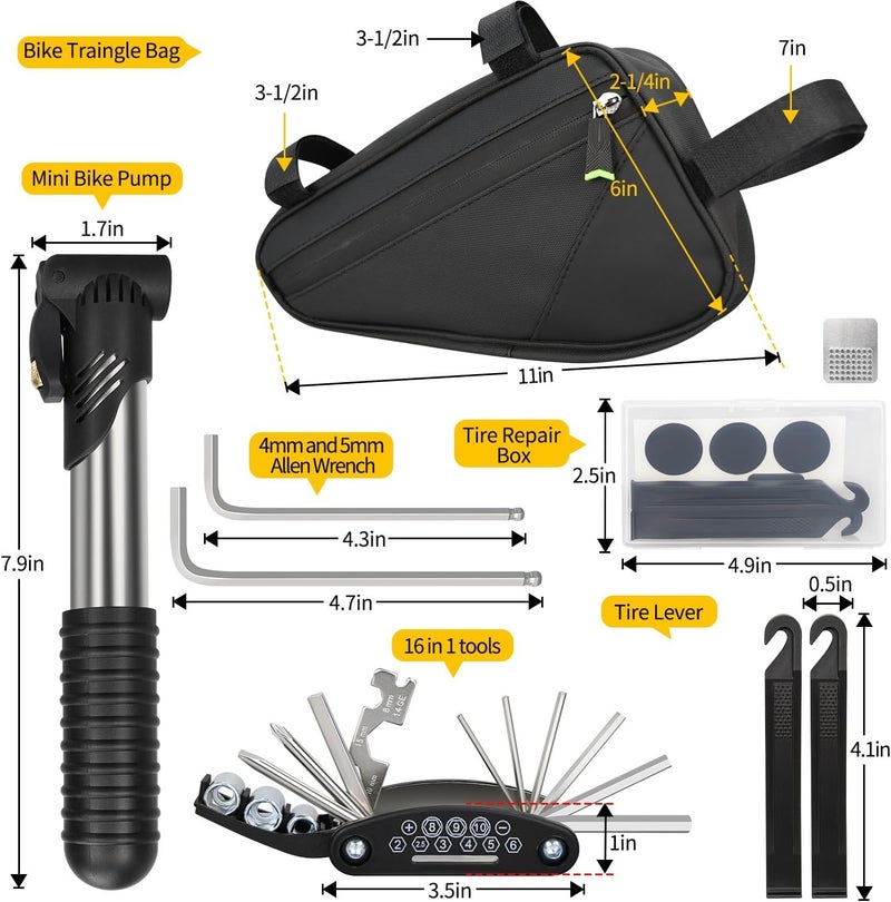 PXZBLG Bike Repair Kit, Bicycle Repair Bag With Tire Pump, Bike Tool Kit for Camping Travel, 16-in-1 Bike Multitool, Bicycle Tire Repair Kit, 4mm and 5mm Allen Wrenches, Used for Mountain Bike and Road Bike - Image 5